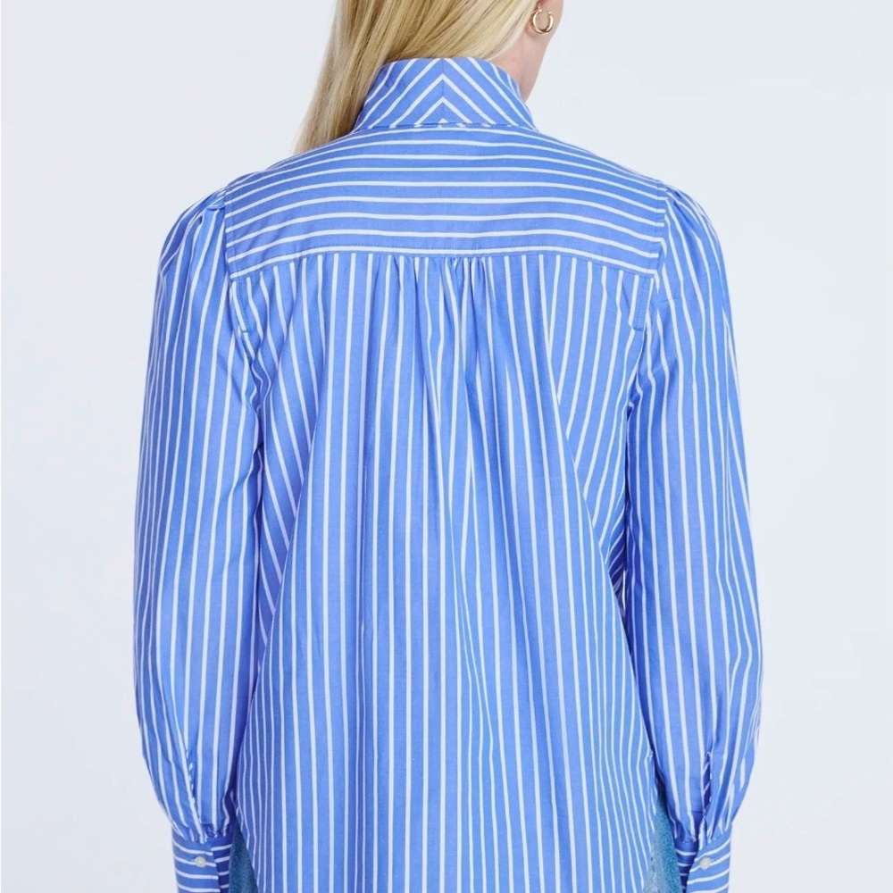 Elegant Blue Striped Blouse with Bow - Picture 4 of 6
